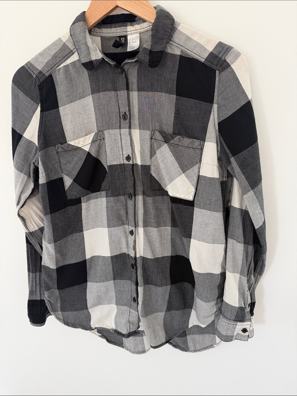 Divided Black, White & Gray Plaid Oversized Button-Down Shirt Size 4